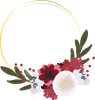 beautiful red and white flower bouquet with golden geometric frame flat style png