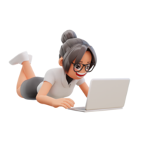 3D render mulher de negócios bonito segurar laptop png