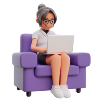 3d render cute business woman hold laptop png