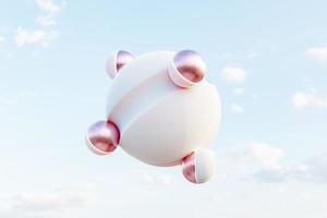 3D illustration. Abstract sphere with golden rose balls on a blue sky with clouds. photo