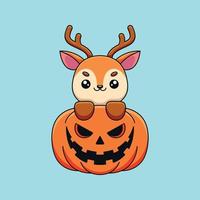cute pumpkin deer halloween cartoon mascot doodle art hand drawn concept vector kawaii icon illustration