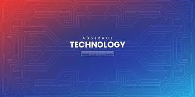 Abstract digital technology concept with circuit lines on orange red blue background vector