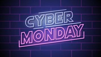 retro futuristic cyber monday sale banner with neon sign text effect vector