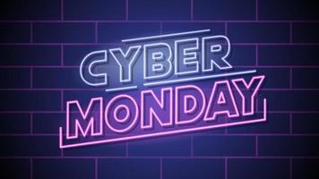 retro futuristic cyber monday sale banner with neon sign text effect vector