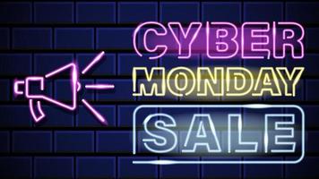 retro futuristic cyber monday sale banner with neon sign text effect vector