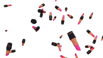 efecto de caída de lápiz labial cosmético en color melocotón y negro, aislado, renderizado 3d png