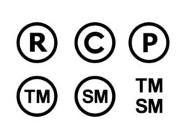 Registered. Copyright. Patent. Trade mark symbol vector set