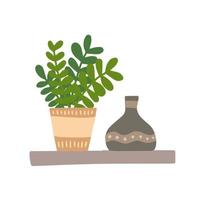 estantería vectorial con jarrón de cerámica y planta doméstica vector