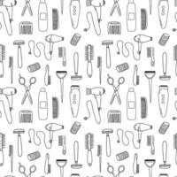 Doodle hair salon seamless pattern isolated on white background. Hand drawn vector barbershop elements seamless pattern