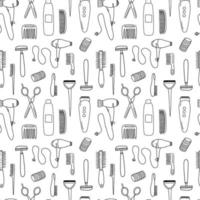 Doodle hair salon seamless pattern isolated on white background. Hand drawn vector barbershop elements seamless pattern