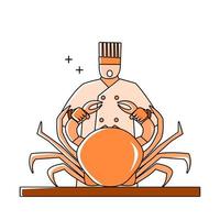 illustration of a chef cooking seafood using a flat design outline style vector