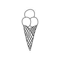 Hand drawn ice cream doodle. Vector waffle ice cream illustration