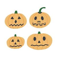 Vector pumpkins head set in cartoon style. Halloween pumpkins with Jack-O'Lantern face set