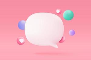 Burbuja de voz vectorial 3d con marca de verificación para la plataforma de galería de fotos, concepto de comentario de conversación social en línea, mensaje emoji, iconos de voz, chat con medios sociales. Ilustración de vector de procesamiento de habla 3d