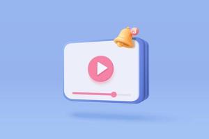 3D subscribe reminder for video. notifications push with floating elements. 3d Alert for business promote planning, reminder and notification background. 3d video playing vector render illustration