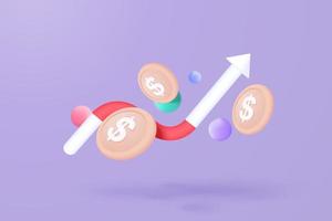 3d leadership for successful new idea. Excellent investing business graph on background. investment creative solution with money coin and graph concept. 3D vector finance render on purple background