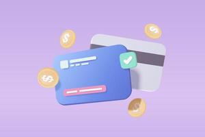 3D shield protection icon with credit card for online payment on white background concept, user account for 3d security with payment protection for e commerce on isolated vector render background