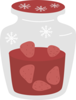 Jar of strawberry jam and snowflakes png