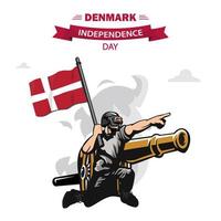 Denmark happy independence day vector. Flat Design Patriotic soldier carrying Denmark Flag. vector