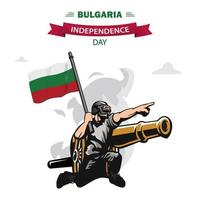 vector del día de la independencia de bulgaria. soldado patriótico de diseño plano que lleva la bandera de bulgaria.