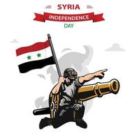 vector del día de la independencia de siria. soldado patriótico de diseño plano que lleva la bandera siria.