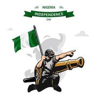 vector del día de la independencia de nigeria. soldado patriótico de diseño plano que lleva la bandera de nigeria.