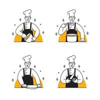 simple modern chef cooking illustration design set vector