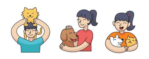 conjunto de ilustración de amantes de mascotas moderno divertido vector
