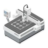 cnc isometric cutting machine computer cartoon vector