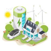 home battery energy storage isometric solar cell and ecology clean power vector