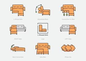 L shape smart sofa icon set vector