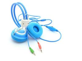 Blue headphones isolated on white background photo