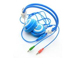 Blue headphones isolated on white background photo