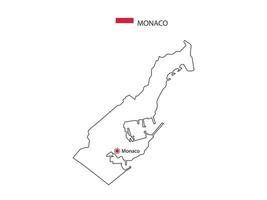 Hand draw thin black line vector of Monaco Map with capital city Monaco on white background.