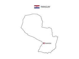 dibujar a mano el vector de línea negra delgada del mapa de paraguay con la ciudad capital asunción sobre fondo blanco.