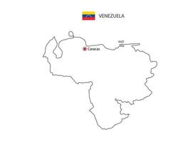 Hand draw thin black line vector of Venezuela Map with capital city Caracas on white background.