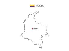 dibujar a mano el vector de línea negra delgada del mapa de colombia con la ciudad capital bogota sobre fondo blanco.