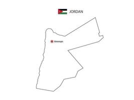 dibujar a mano el vector de línea negra delgada del mapa de jordania con la ciudad capital amman sobre fondo blanco.