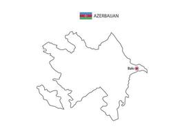 Hand draw thin black line vector of Azerbaijan Map with capital city Baku on white background.