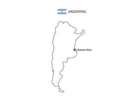 Hand draw thin black line vector of Argentina Map with capital city Buenos Aires on white background.