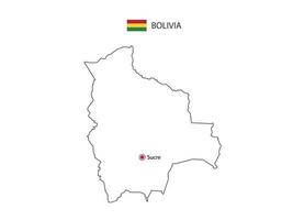 Hand draw thin black line vector of Bolivia Map with capital city Sucre on white background.