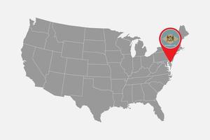 Map pointer with flag of Delaware. Vector illustration.