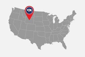 Map pointer with flag of Wyoming. Vector illustration.