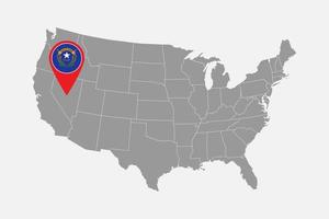 Map pointer with flag of Nevada. Vector illustration.