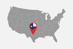 Map pointer with flag of Texas. Vector illustration.