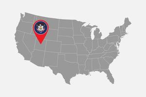 Map pointer with flag of Utah. Vector illustration.