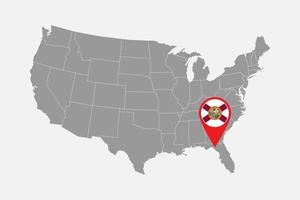 Map pointer with flag of Florida. Vector illustration.