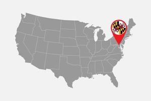 Map pointer with flag of Maryland. Vector illustration.