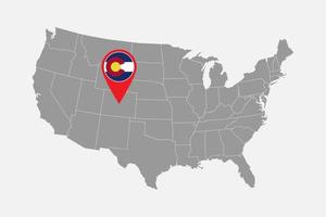 Map pointer with flag of Colorado. Vector illustration.