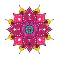 vector dibujado a mano doodle mandala con tracería. mandala étnica con adornos coloridos. aislado. ilustración en estilo garabato sobre fondo blanco. ilustración de garabato